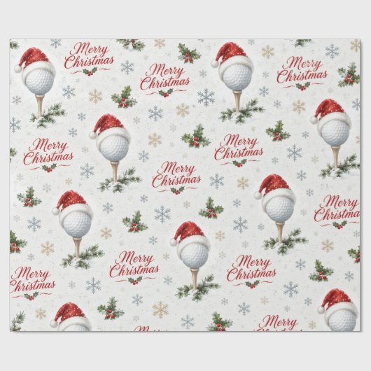 Golf Prettig Kerstmis Kerstman Hoed Golfbal Vakant Cadeaupapier (Vlak)