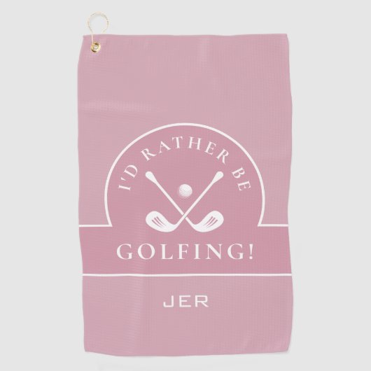 Golf Pro Golfer Golfing Quote Monogrammed Roze Golfhanddoek (Voorkant)