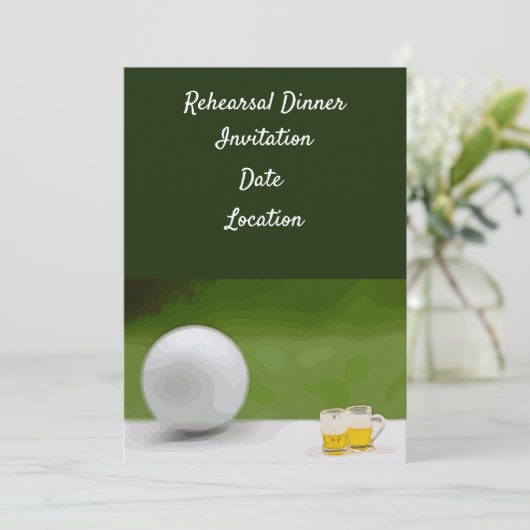 Golf proefdiners uitnodiging met bal & bier (Staand voorkant)