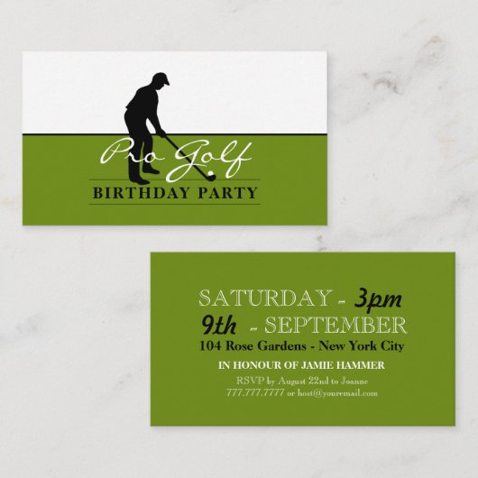 Golf Professional, Birthday Party Ticket Informatiekaartje (Voorkant / Achterkant)