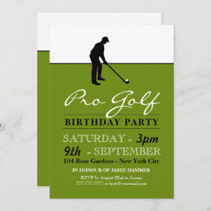 Golf Professional, Golf Silhouette, Birthday Party Kaart