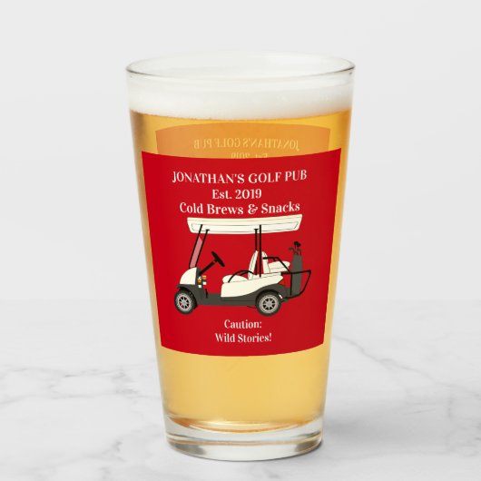 Golf Pub Golf Cart Beer & Snacks Wild Stories Pint Glas (Voorkant gevuld)
