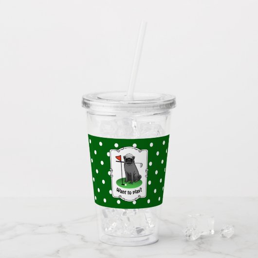 Golf Pug Golf (zwart) Cute Dog Funny Acryl Drinkbeker (Achterkant ijs)