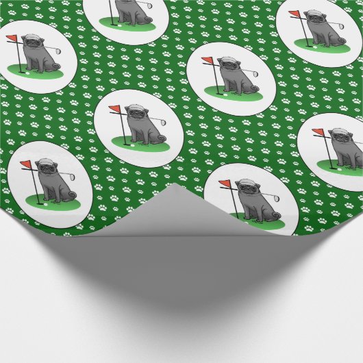 Golf Pug Golf (zwart) Cute Dog Funny Cadeaupapier (Hoek)