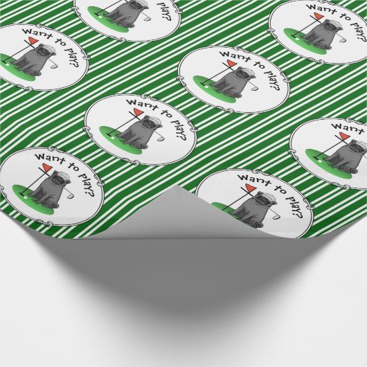 Golf Pug Golf (zwart) Cute Dog Funny Cadeaupapier (Hoek)