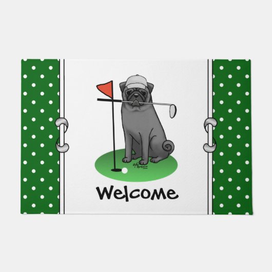 Golf Pug Golf (zwart) Cute Dog Funny Deurmat (Voorkant)