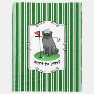 Golf Pug Golf (zwart) Cute Dog Funny Fleece Deken
