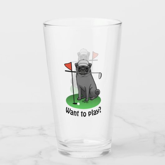 Golf Pug Golf (zwart) Cute Dog Funny Glas (Achterkant)