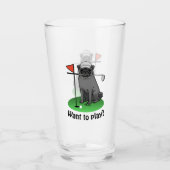 Golf Pug Golf (zwart) Cute Dog Funny Glas (Voorkant)