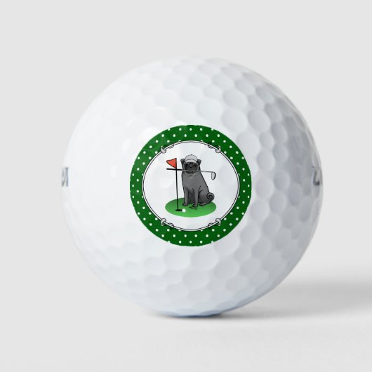 Golf Pug Golf (zwart) Cute Dog Funny Golfballen (Voorkant)