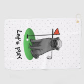Golf Pug Golf (zwart) Cute Dog Funny Golfhanddoek (Horizontaal)