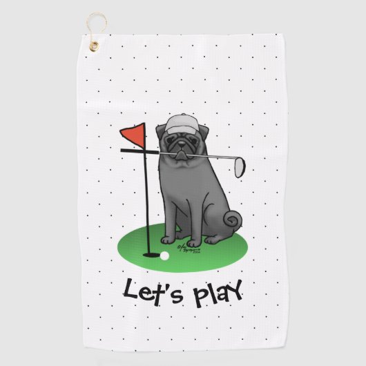 Golf Pug Golf (zwart) Cute Dog Funny Golfhanddoek (Voorkant)