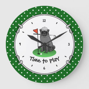 Golf Pug Golf (zwart) Cute Dog Funny Grote Klok