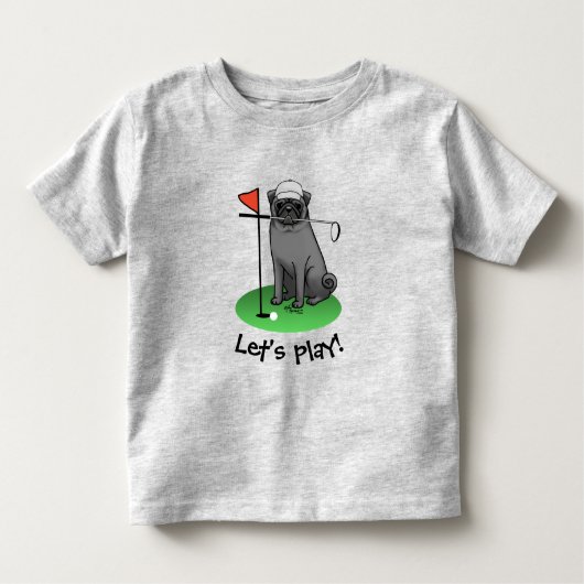 Golf Pug Golf (zwart) Cute Dog Funny Kinder Shirts (Voorkant)