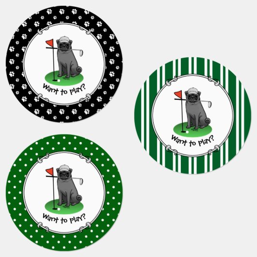 Golf Pug Golf (zwart) Cute Dog Funny Labels (Groep)