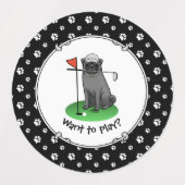 Golf Pug Golf (zwart) Cute Dog Funny Labels (Design 1)