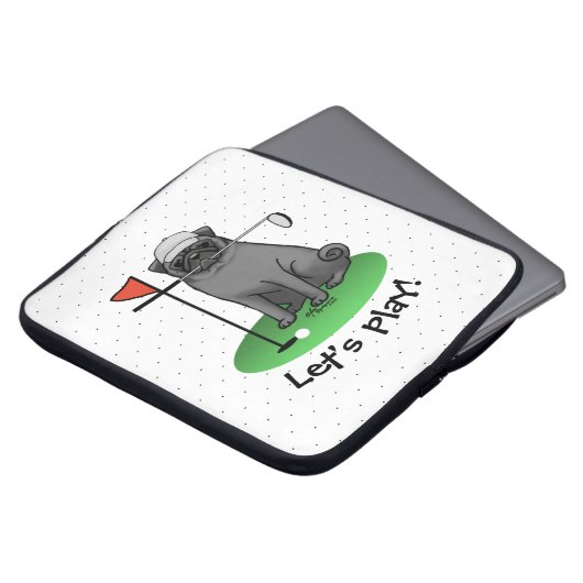 Golf Pug Golf (zwart) Cute Dog Funny Laptop Sleeve (Voorkant top)
