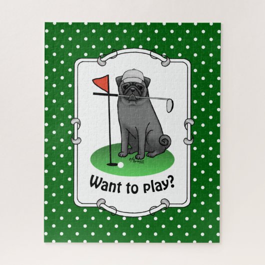 Golf Pug Golf (zwart) Cute Dog Funny Legpuzzel (Verticaal)