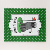 Golf Pug Golf (zwart) Cute Dog Funny Legpuzzel (Horizontaal)