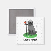 Golf Pug Golf (zwart) Cute Dog Funny Magneet (Voorkant / Achterkant)