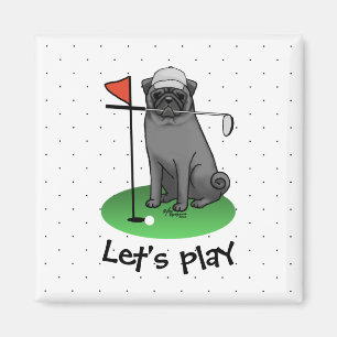 Golf Pug Golf (zwart) Cute Dog Funny Magneet