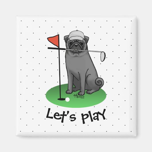 Golf Pug Golf (zwart) Cute Dog Funny Magneet (Voorkant)