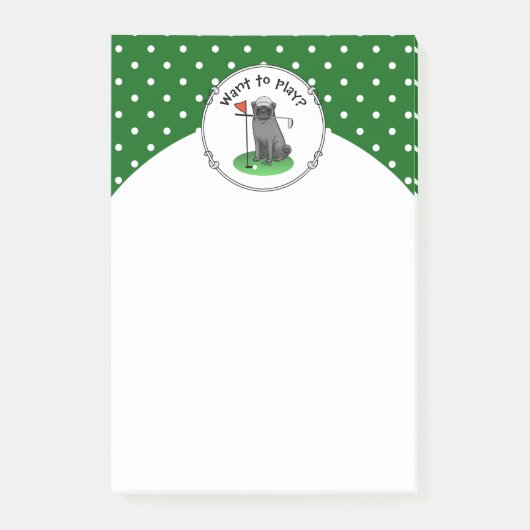 Golf Pug Golf (zwart) Cute Dog Funny Post-it® Notes (Voorkant)