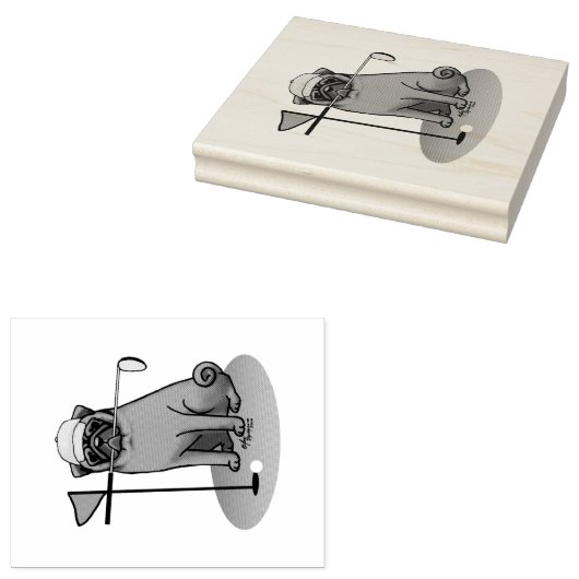 Golf Pug Golf (zwart) Cute Dog Funny Rubberstempel (Gestempeld)