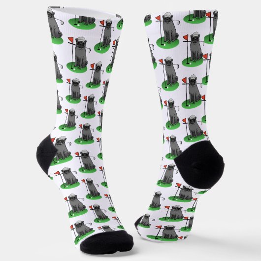 Golf Pug Golf (zwart) Cute Dog Funny Sokken (Gebogen)