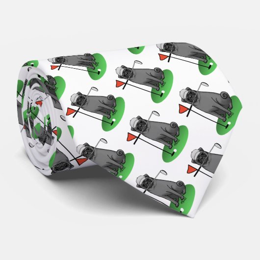 Golf Pug Golf (zwart) Cute Dog Funny Stropdas (Opgerold)