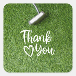 Golf putter are on green grass Thank you Vierkante Sticker