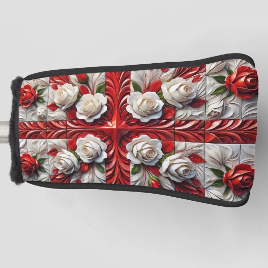 Golf Putter Hoesje met Engels Rozen Design Golfheadcover (Voorkant)