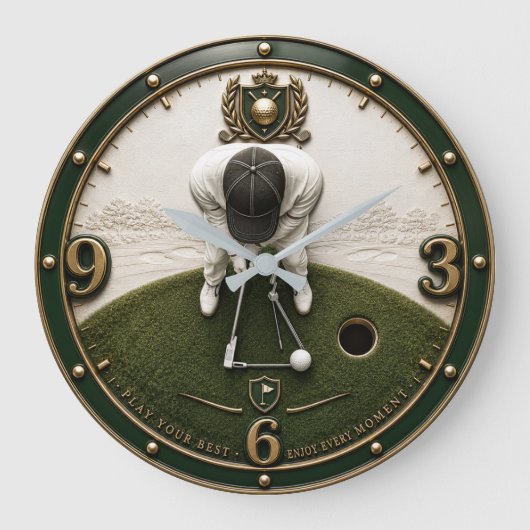 Golf Putting Golfer Gift Grote Klok (Voorkant)