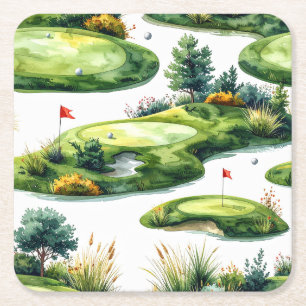 Golf Putting Green met rode vlag Kartonnen Onderzetters