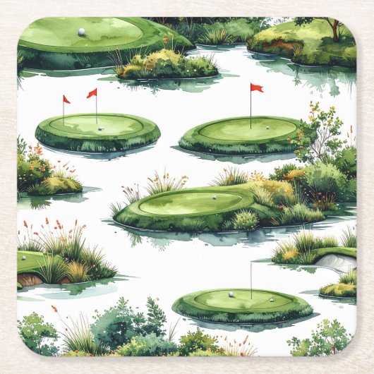 Golf putting green met rode vlag kartonnen onderzetters (Voorkant)
