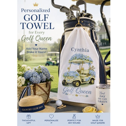 Golf Queen Hydrangea Persoonlijke Naam Golf Handdo Golfhanddoek