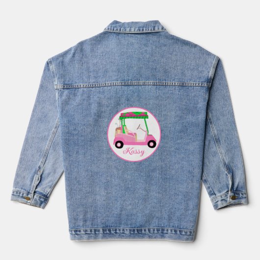 Golf Queen Roze Winkelwagen Naam Denim Jacket (Achterkant)