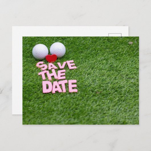 Golf redt de date met golfbal en hart uitnodiging briefkaart (Voorkant / Achterkant)