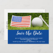 Golf redt de datum met golfbal en Amerikaanse vlag Briefkaart (Voorkant / Achterkant)