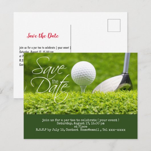 Golf redt de datum met golfbal en club briefkaart (Voorkant / Achterkant)