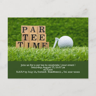 Golf redt de datum met golfbal en t-shirt briefkaart