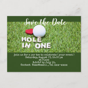 Golf redt de datum met golfbal en t - shirts briefkaart