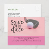 Golf redt de datum met golfbal voor een roze vrouw briefkaart (Voorkant / Achterkant)