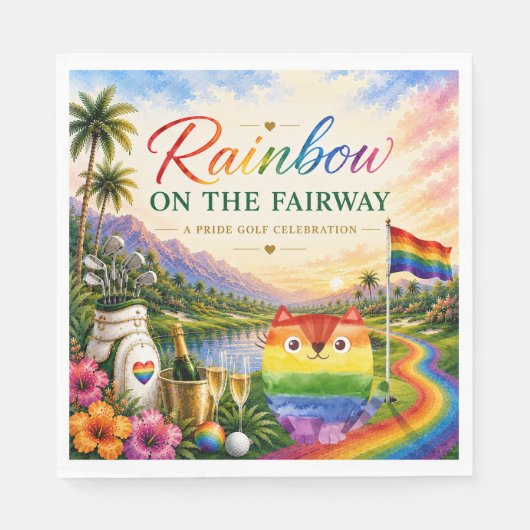 Golf Regenboog op de Fairway Pride Golf Viering Servet (Voorkant)