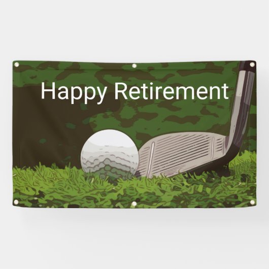 Golf Retirement met ball and iron on green  Spandoek (Horizontaal)
