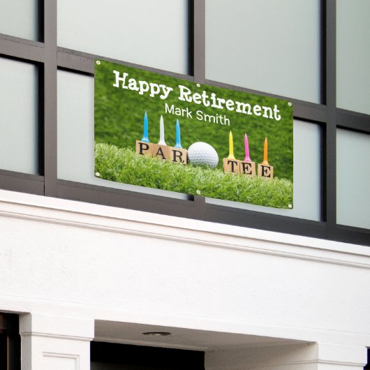 Golf retirement met ball par t-shirt time on green spandoek (Buitenkant Gebouw)