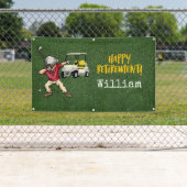 Golf Retirement met golfer-dabben op groengras Spandoek (Insitu)