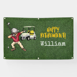 Golf Retirement met golfer-dabben op groengras Spandoek