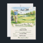 Golf Retirement Party for golfer  Save The Date<br><div class="desc">Announce an upcoming celebration on the green with this stylish Golf Retirement Party Save the Date Card featuring a beautiful watercolor illustration of a golfer swinging on a scenic golf course. The fresh green fairway, red flag on the putting green, and relaxed country club atmosphere create the perfect theme for...</div>