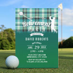 Golf Retirement Party Green Gingham Kaart<br><div class="desc">Golf Theme Retirement Invitations.</div>